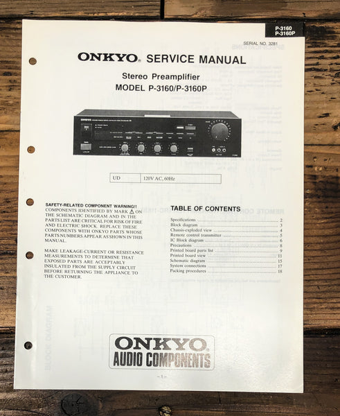 Onkyo P-3160 P-3160P Preamp / Preamplifier Service Manual *Original*