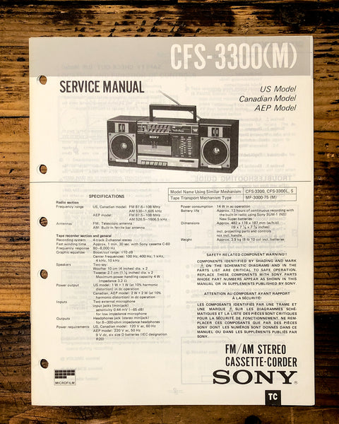 Sony CFS-3300 M Radio / Stereo  Service Manual *Original*