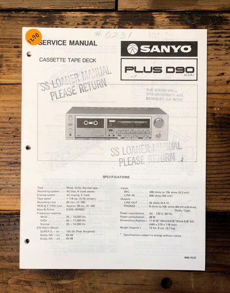 Sanyo PLUS D90 Cassette  Service Manual *Original*