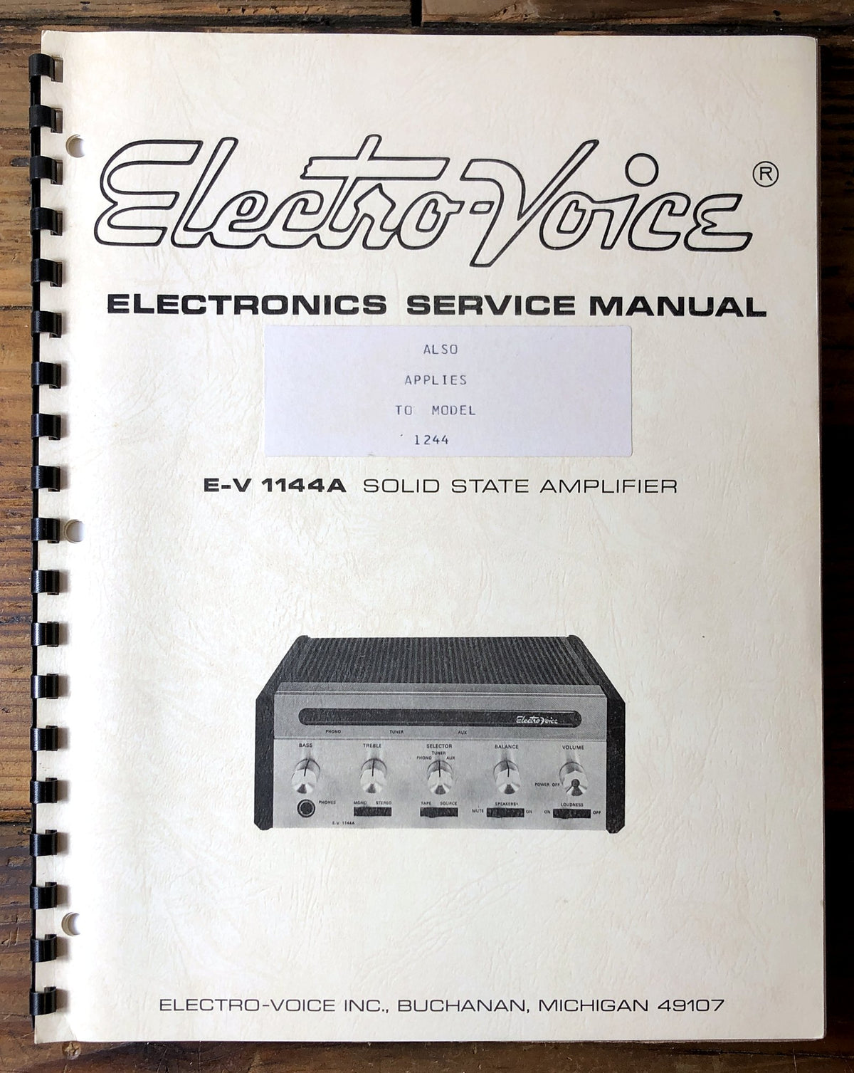 Electro-Voice 1144A Solid State Amplifier Service Manual *Original*