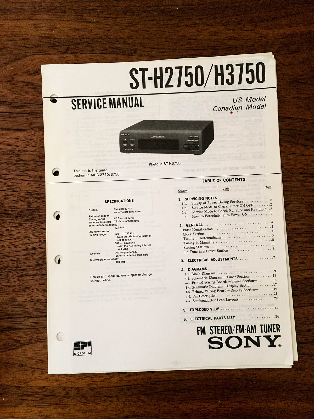 Sony ST-H2750 ST-H3750 Tuner Service Manual *Original*