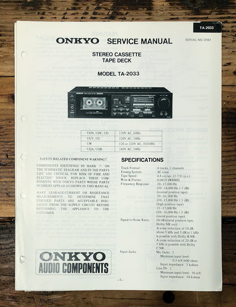 Onkyo TA-2033 Cassette  Service Manual *Original*