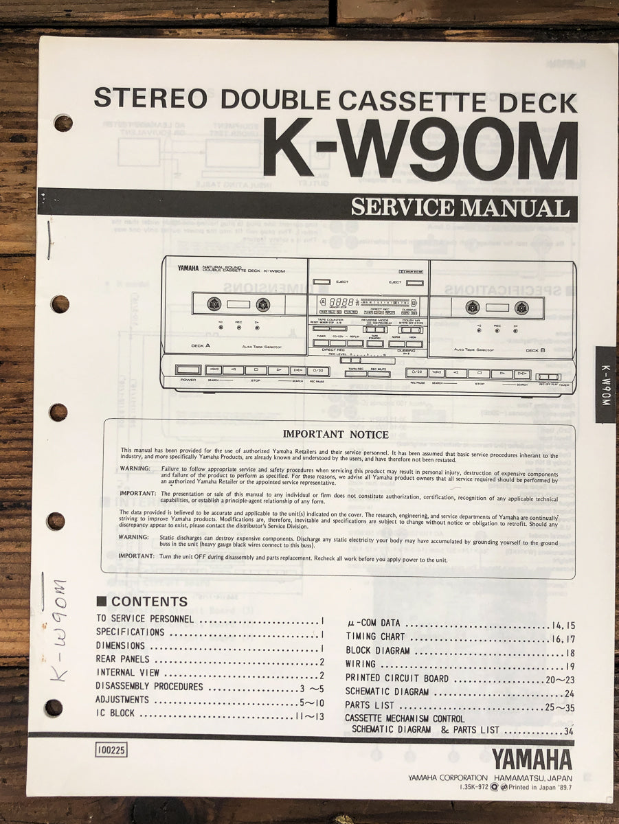 Yamaha KX-W90M Cassette Service Manual *Original*