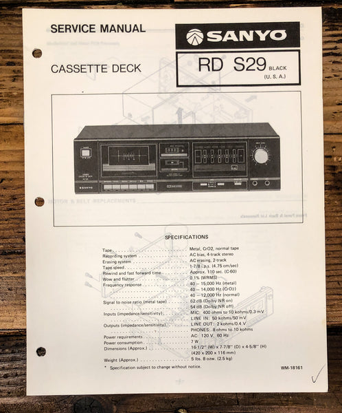 Sanyo RD S29 RD-S29 Cassette Service Manual *Original*