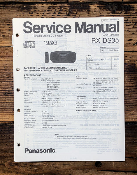 Panasonic RX-DS35 Radio Cassette  Service Manual *Original*