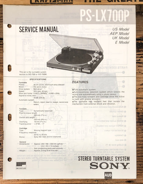 Sony PS-LX700P Record Player / Turntable  Service Manual *Original*