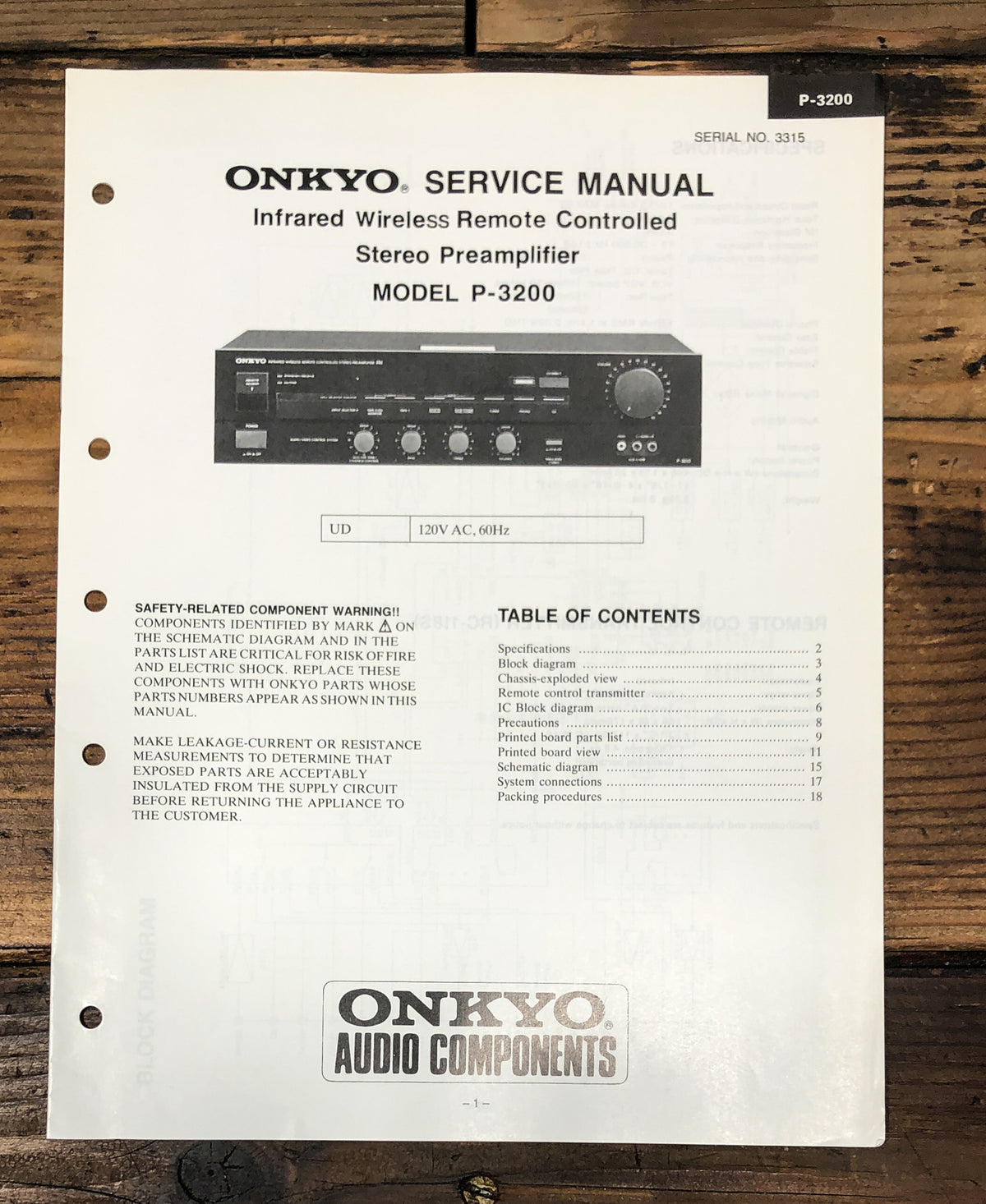 Onkyo P-3200 Preamp / Preamplifier Service Manual *Original*