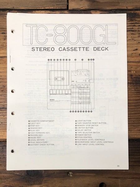 Yamaha TC-800GL Cassette  Service Manual *Original*