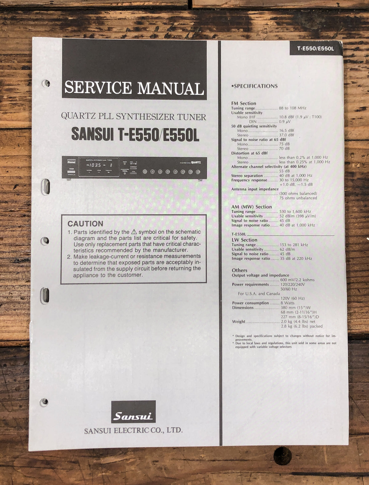 Sansui T-E550 T-E550L Tuner  Service Manual *Original*