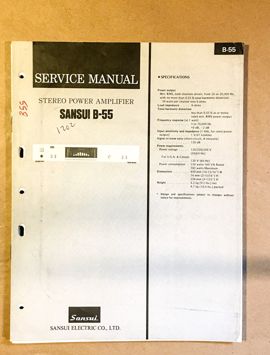 Sansui B-55 Amplifier Service Manual *Original*
