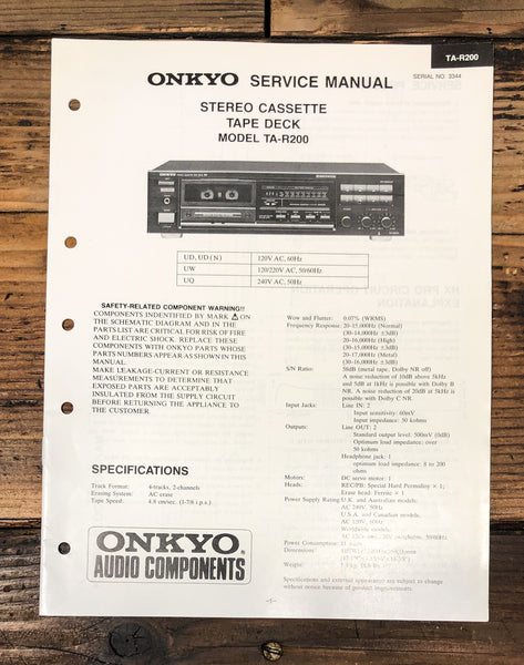 Onkyo TA-R200 Cassette Service Manual *Original*