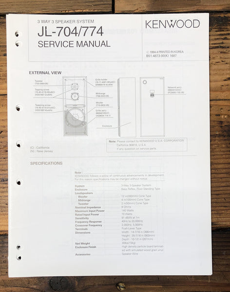 Kenwood JL-704 JL-774 Speaker  Service Manual *Original*