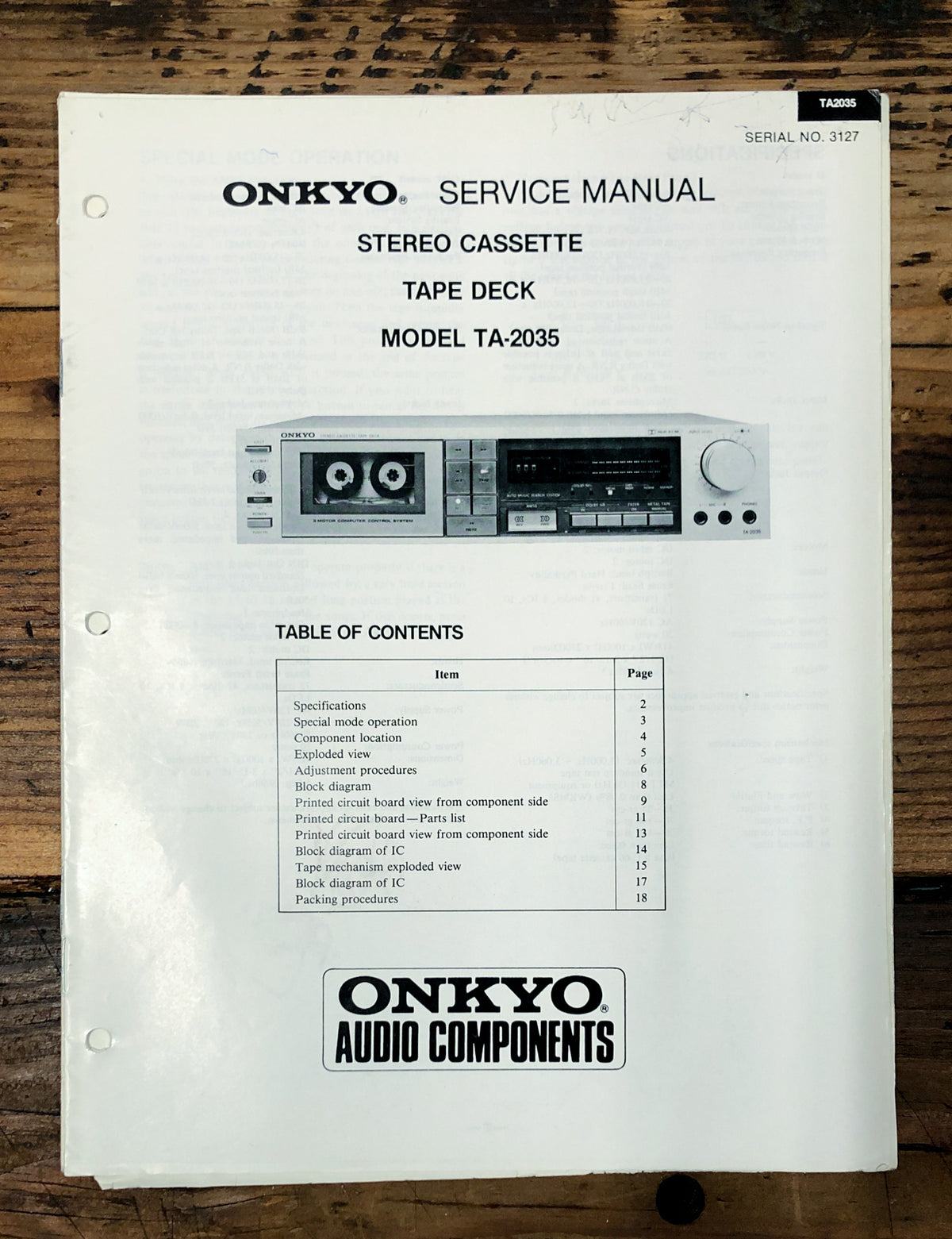 Onkyo TA-2035 Cassette  Service Manual *Original*