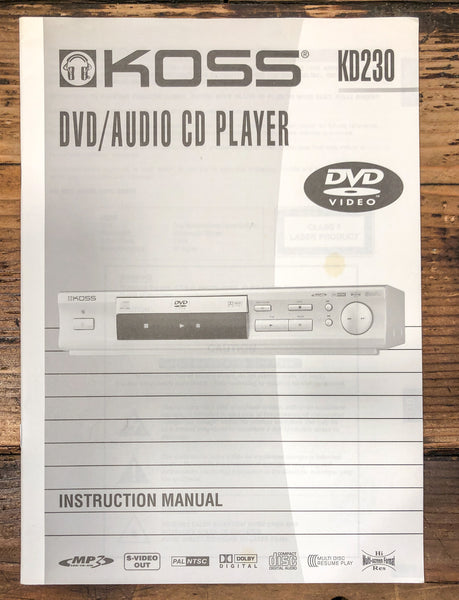 Koss KD230 KD-230 DVD CD Player Owners / User Manual *Original*