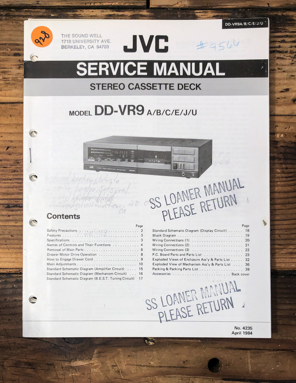 JVC DD-VR9 Cassette  Service Manual *Original*