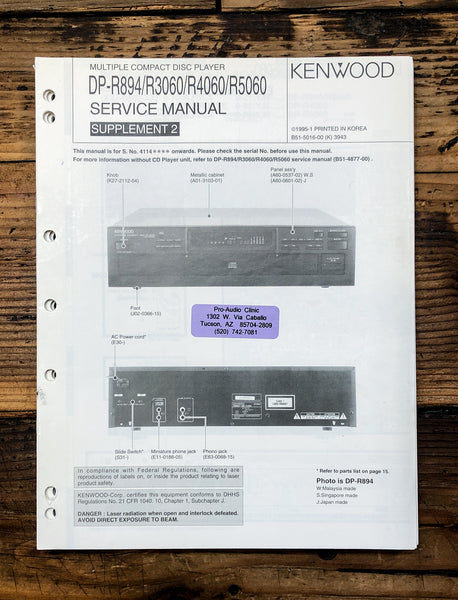 Kenwood DP-R894 DP-R3060 -R4060 -R5060 CD  Service Manual *Original*