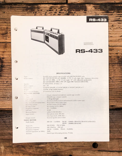Sharp RS-433 Stereo  Service Manual *Original*