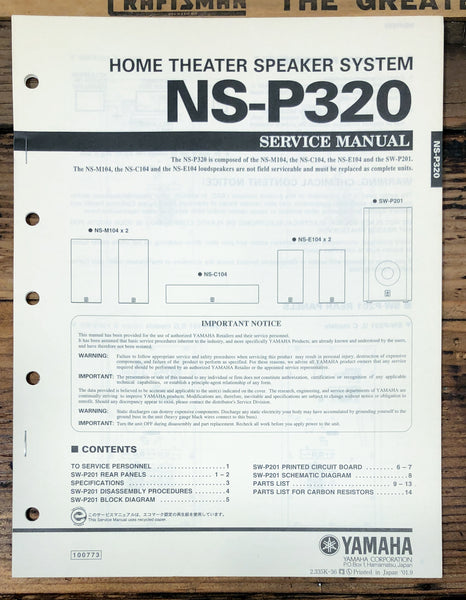 Yamaha NS-P320 Speaker  Service Manual *Original*