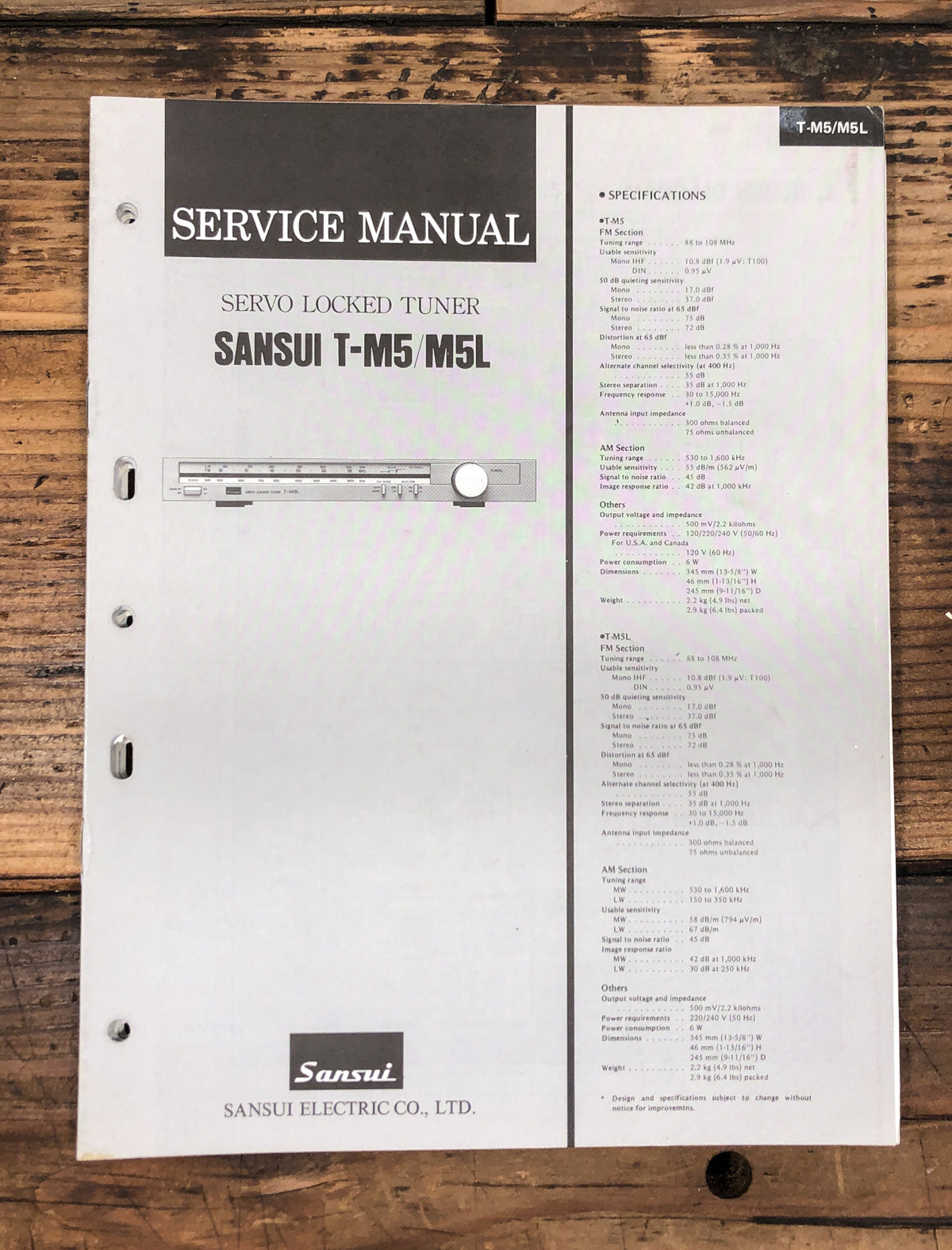 Sansui T-M5 T-M5L Tuner  Service Manual *Original*