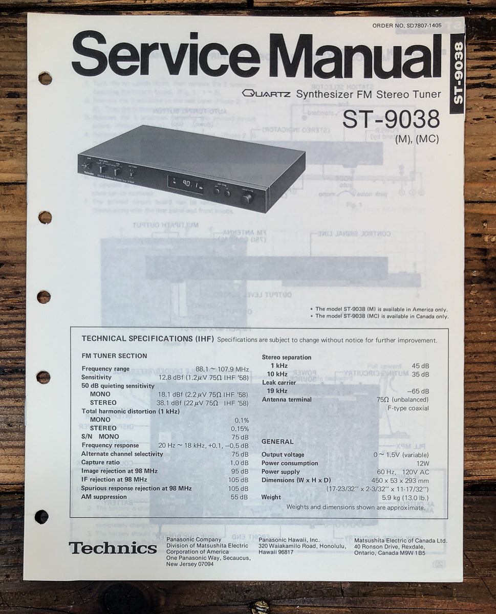 Technics ST-9038 Tuner Service Manual *Original*