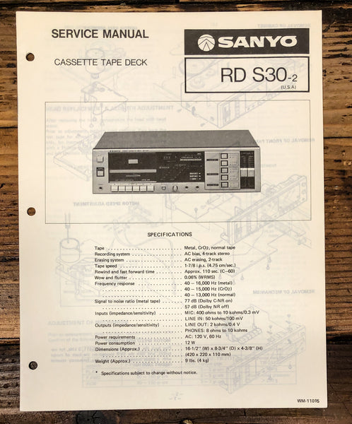 Sanyo RD S30 RD-S30 Cassette Service Manual *Original*