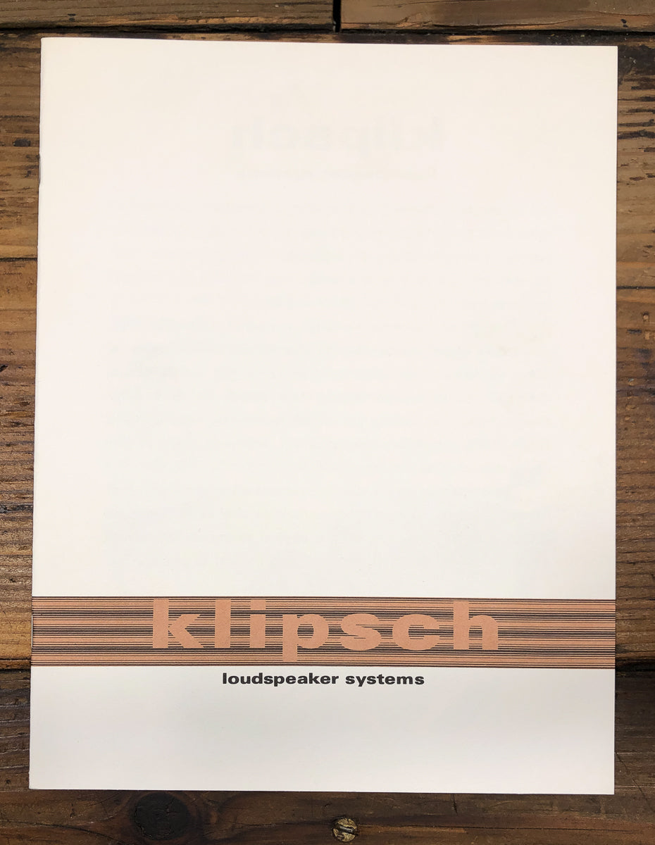 Klipsch La Scala Heresy Belle Klipschorn Speaker 11pg 1977Brochure *Original*