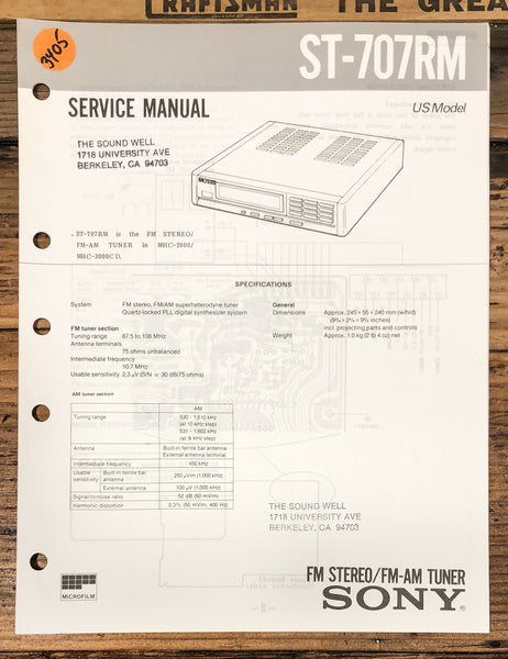 Sony ST-707 RM ST-707RM Tuner  Service Manual *Original*