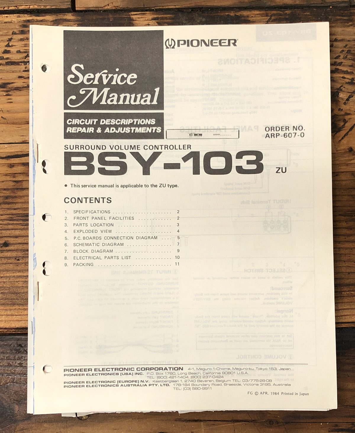 Pioneer BSY-103 Volume Controller  Service Manual *Original*