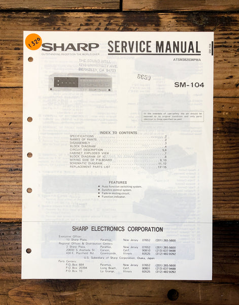 Sharp SM-104 Amplifier  Service Manual *Original*