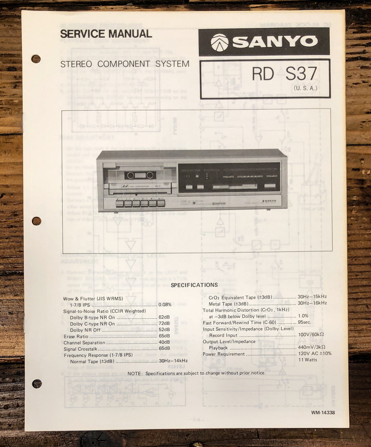 Sanyo RD S37 RD-S37 Cassette Service Manual *Original*