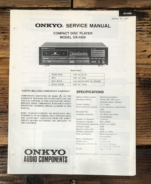 Onkyo DX-5500 CD Player Service Manual *Original*