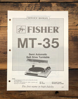 Fisher MT-35 Record Player / Turntable  Service Manual *Original*