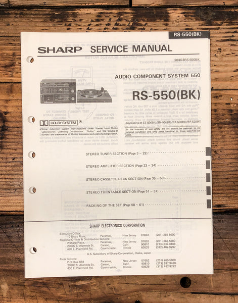 Sharp RS-550 RS-550BK Stereo  Service Manual *Original*