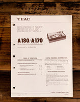 Teac A-170 A-180 Cassette Parts List Service Manual *Original*