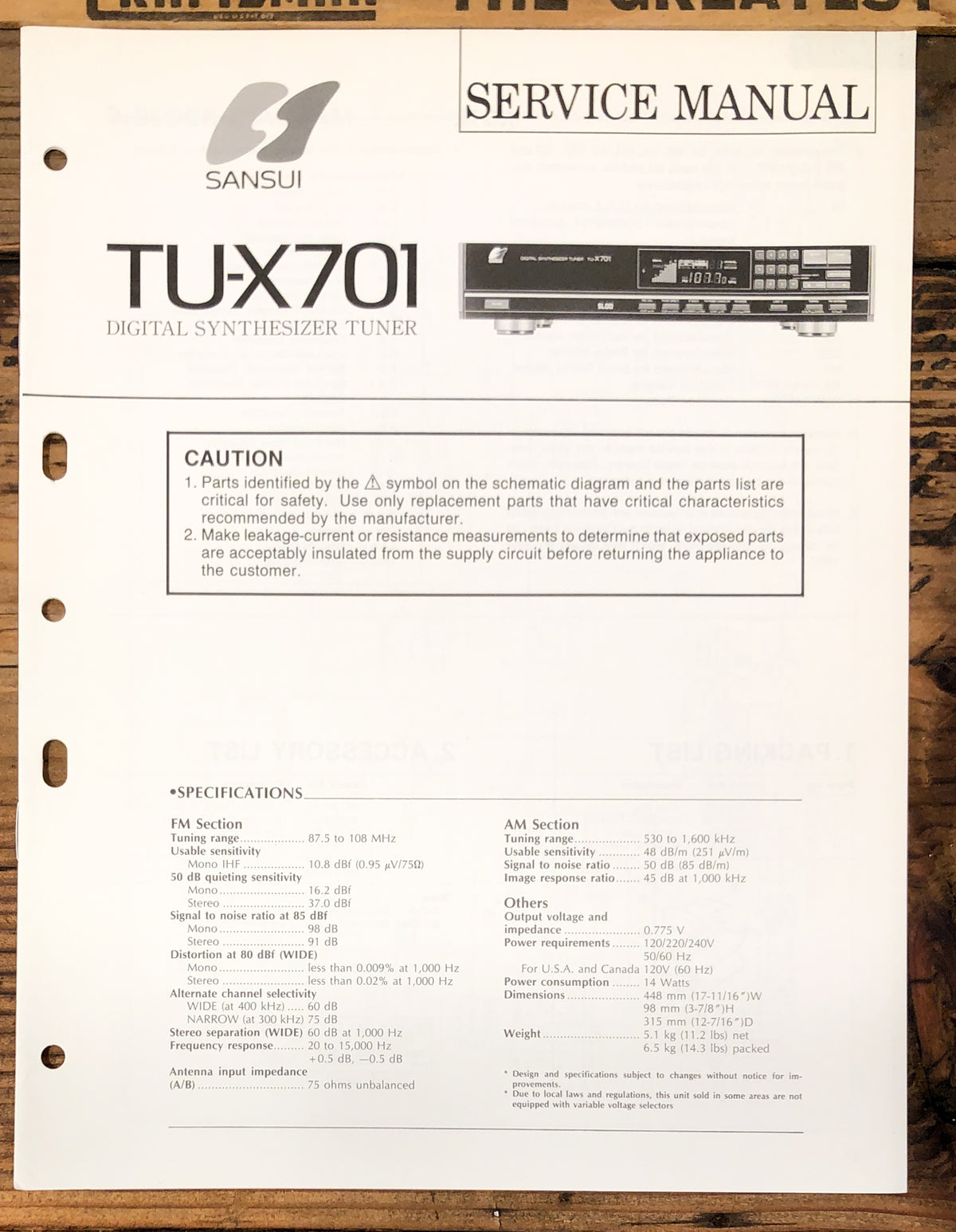 Sansui TU-X701 Tuner  Service Manual *Original*