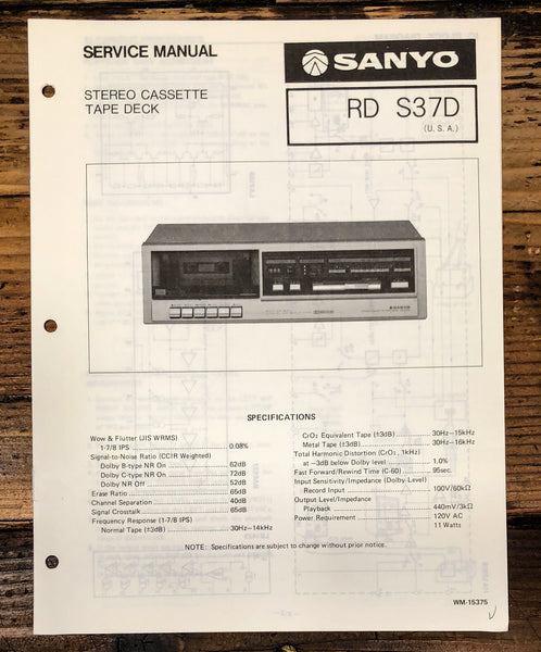 Sanyo RD S37D RD-S37D Cassette Service Manual *Original*