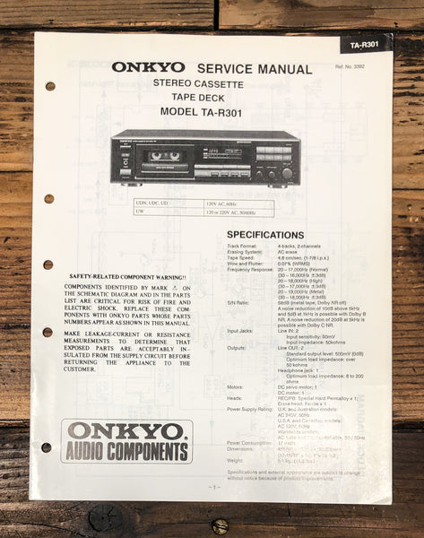 Onkyo TA-R301 Cassette Service Manual *Original*