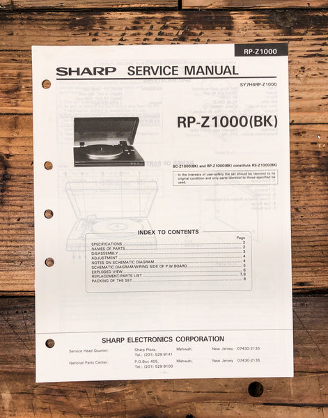 Sharp RP-Z1000 -Z1000BK Record Player / Turntable  Service Manual *Original*