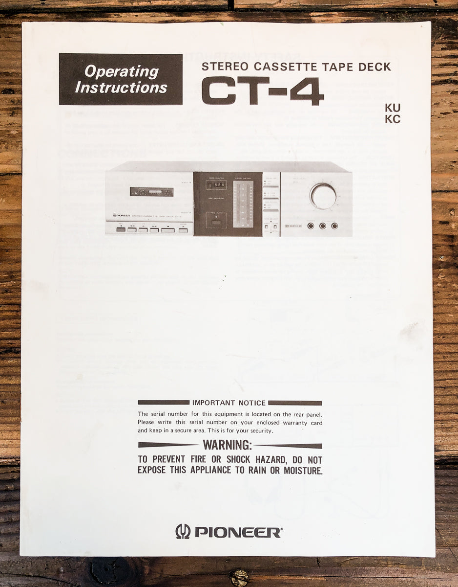 Pioneer CT-4 Cassette Owners / User Manual *Original*