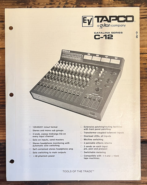 EV Tapco C-12 Mixer 3pg Dealer Brochure  *Original*