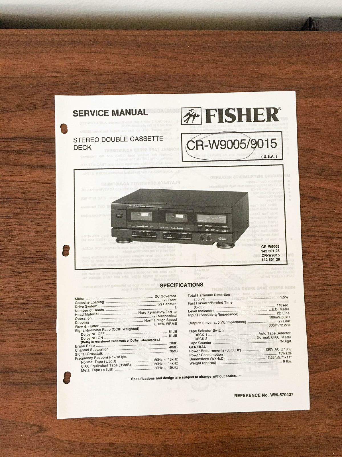 Fisher CR-W9005 CR-W9015 Cassette Service Manual *Original*