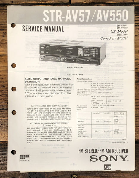 Sony STR-AV57 STR-AV550 Receiver Service Manual *Original*
