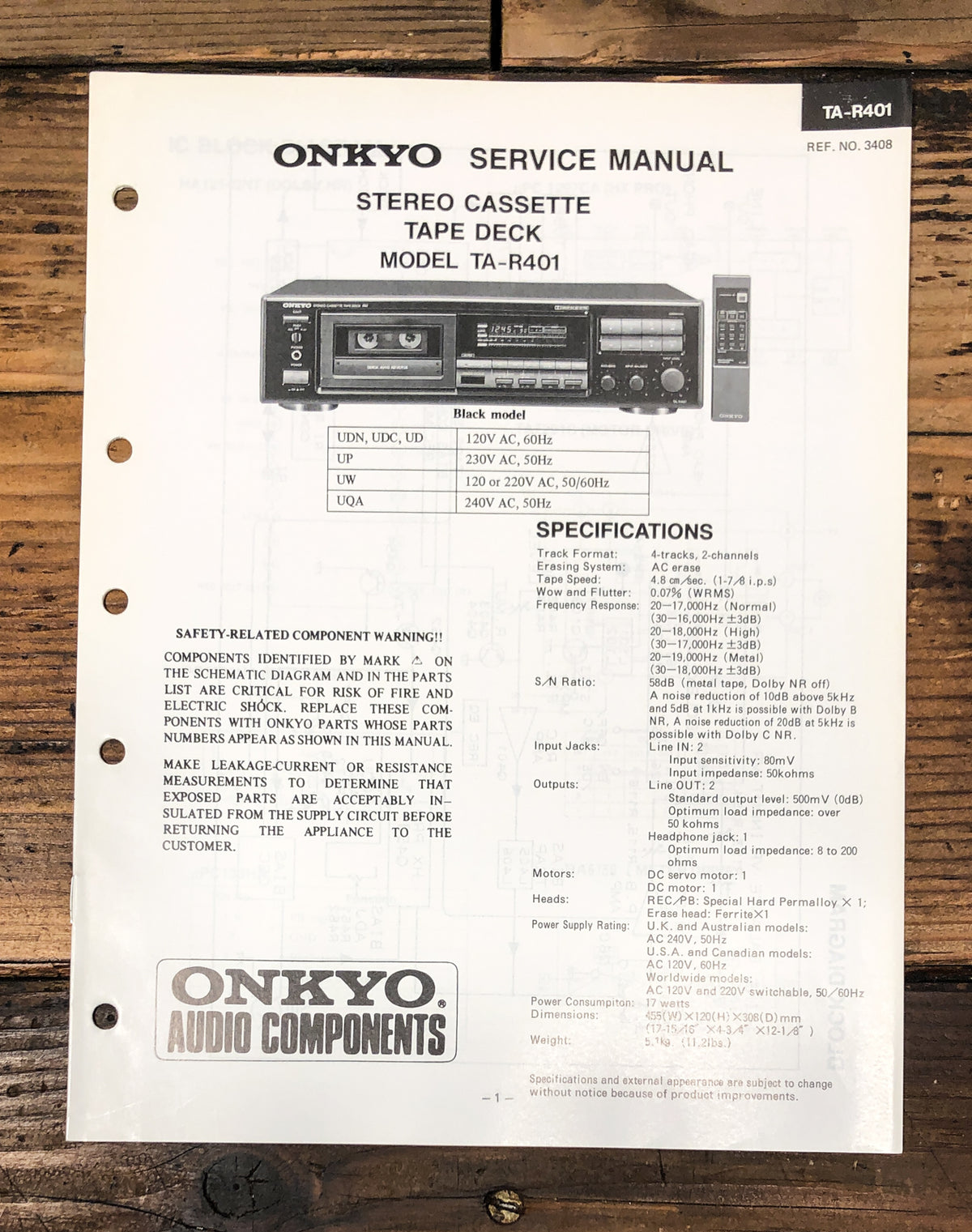 Onkyo TA-R401 Cassette  Service Manual *Original*