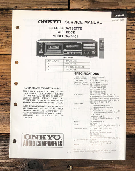 Onkyo TA-R401 Cassette  Service Manual *Original*