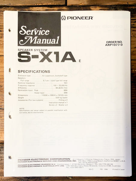 Pioneer CS-X1A Speaker  Service Manual *Original*