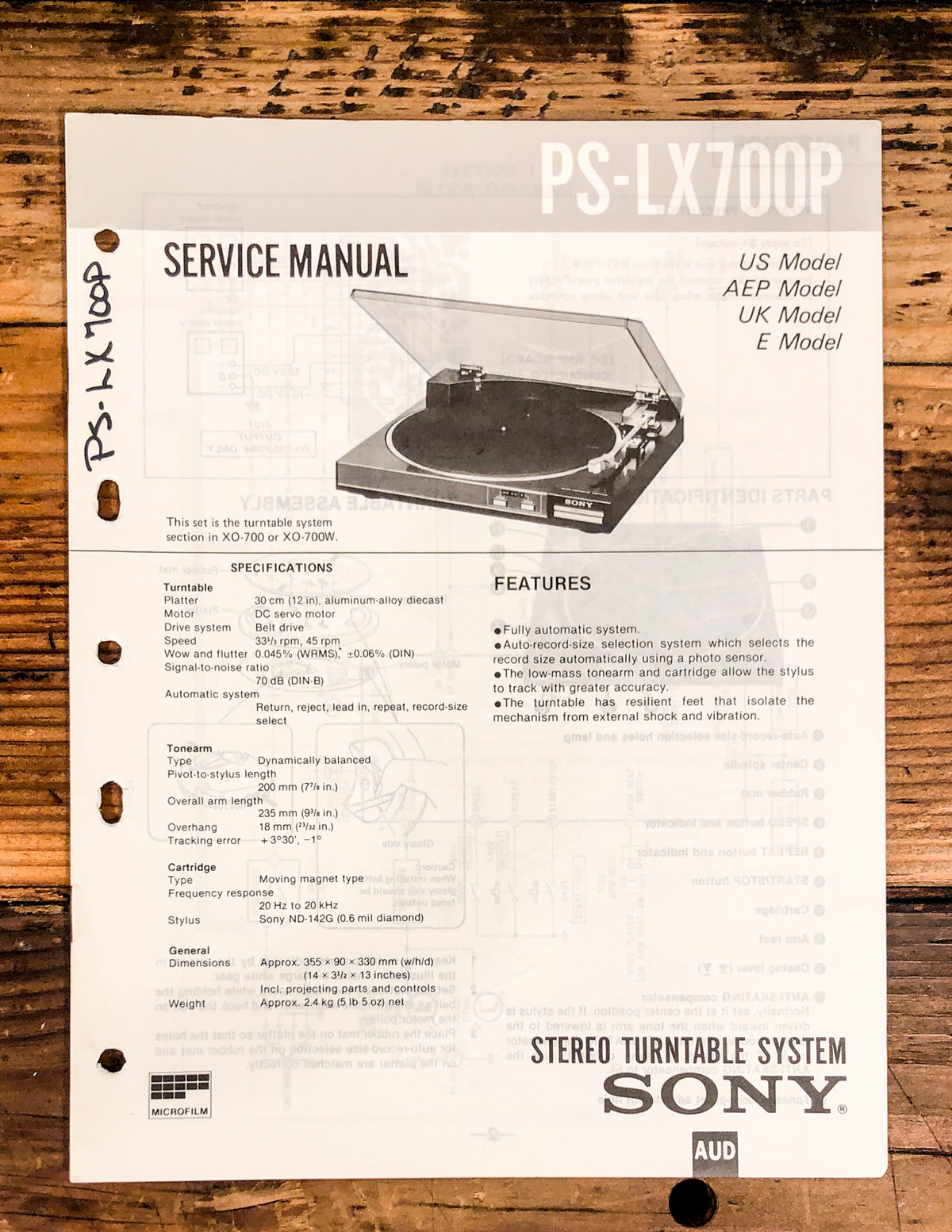 Sony PS-LX700P Record Player / Turntable  Service Manual *Original*