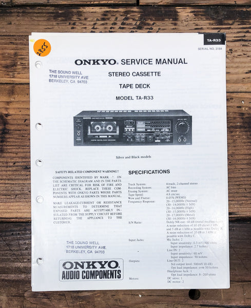 Onkyo TA-R33 Cassette  Service Manual *Original*