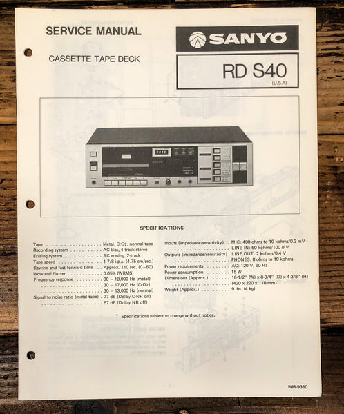 Sanyo RD S40 RD-S40 Cassette Service Manual *Original*