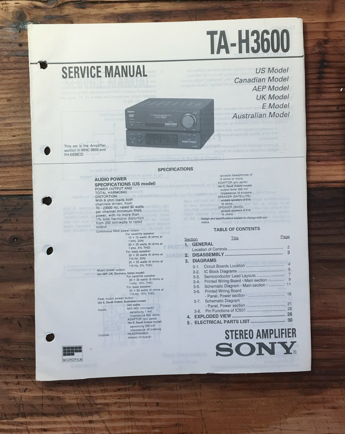 Sony TA-H3600 Amplifier  Service Manual *Original*
