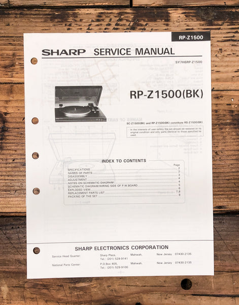 Sharp RP-Z1500 RP-Z1500BK Record Player / Turntable  Service Manual *Original*